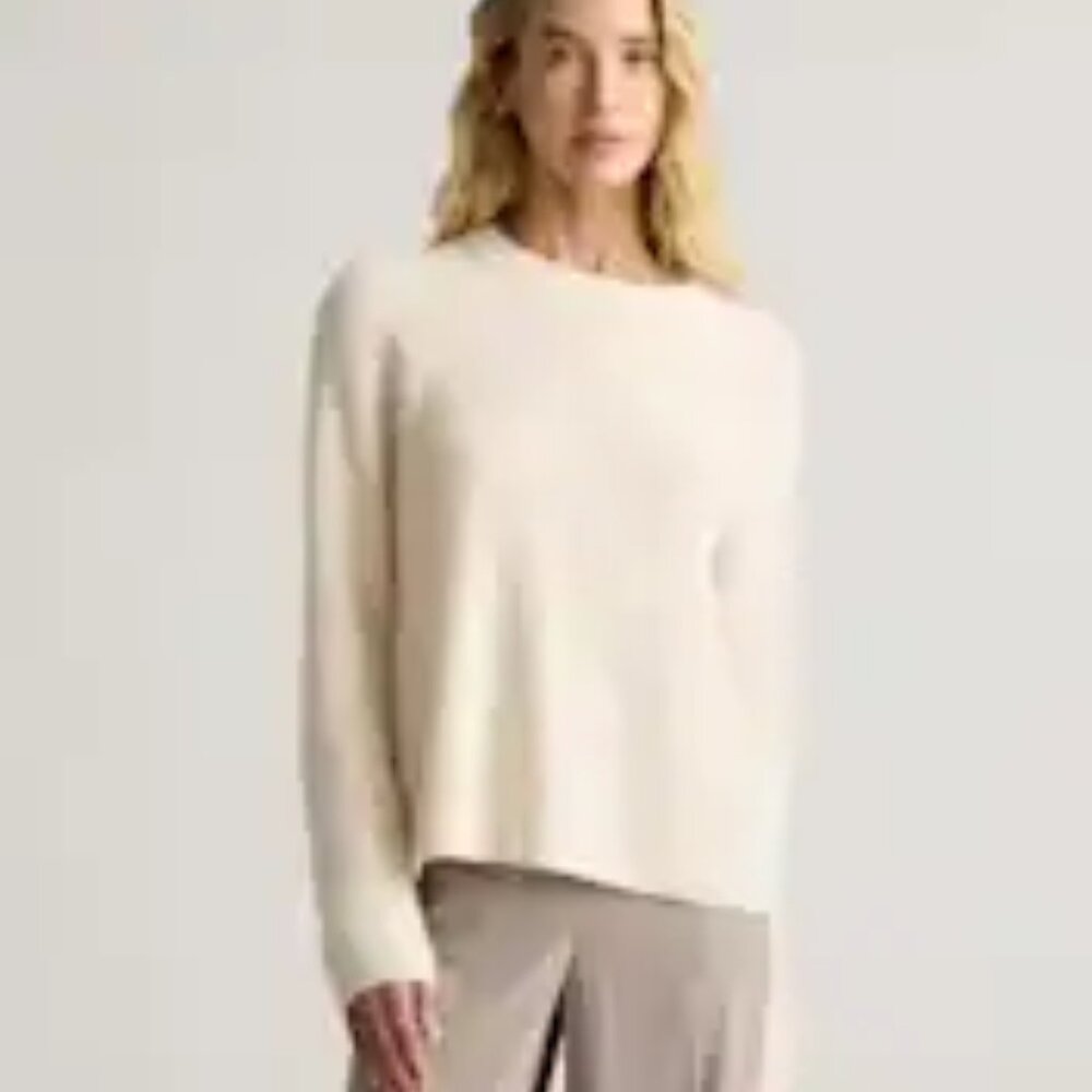 Quince Mongolian Cashmere Fisherman Crewneck Sweater Ivory Small